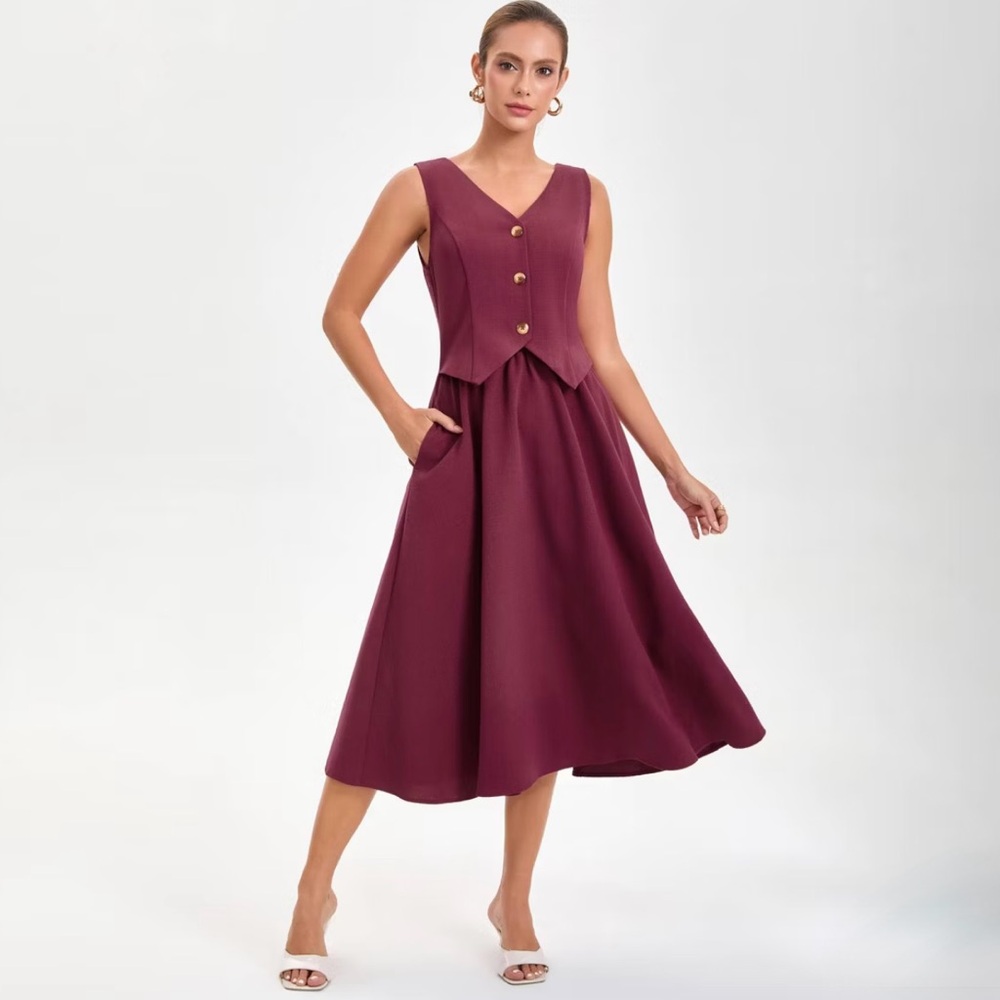 A new day Elegant Burgundy wine Sleeveless Dress